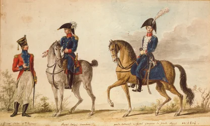 Szwajcarski oficer 4. pułku, kawalerzysta Królewskiej Kawalerii Emigrantów i konny gwardzista narodowy, 1814